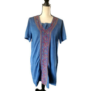 Go Softly Patio Embroidered Denim Dress Sz M